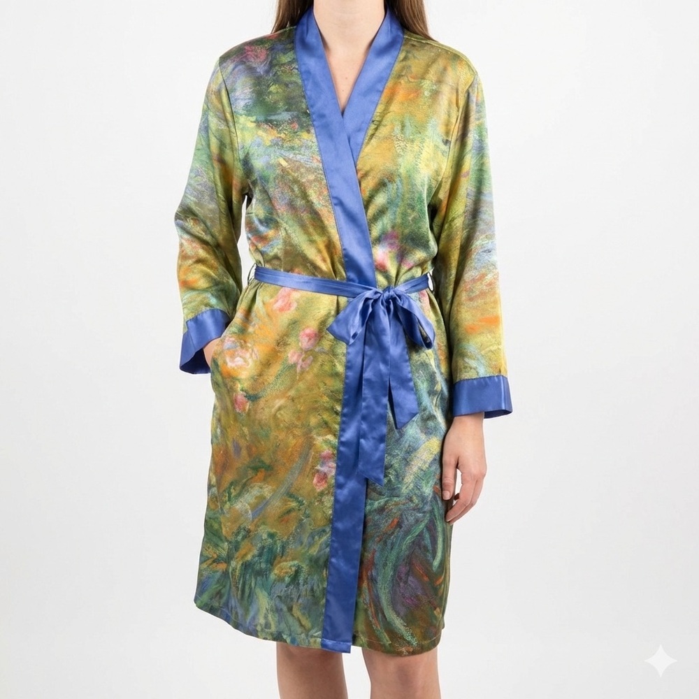 Galleria Enterprises Multicolor Satin Robe with Blue Accents